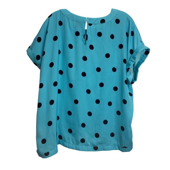 Worthington XL Blue Polka Dot Short Sleeve Blouse Vintage Lightweight Work - Picture 3 of 5